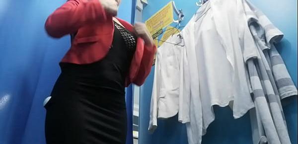  Dressing room. Hidden camera. Russian girl with big boobs and nipples